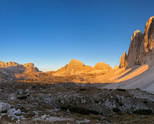 Die "Drei Zinnen", Dolomiten, in Panorama-Ansicht