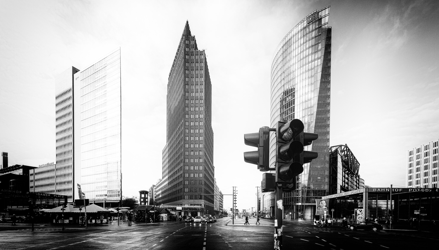 Schwarzweiss-Bild einer Stadtansicht von Berlin, Potsdamer Platz