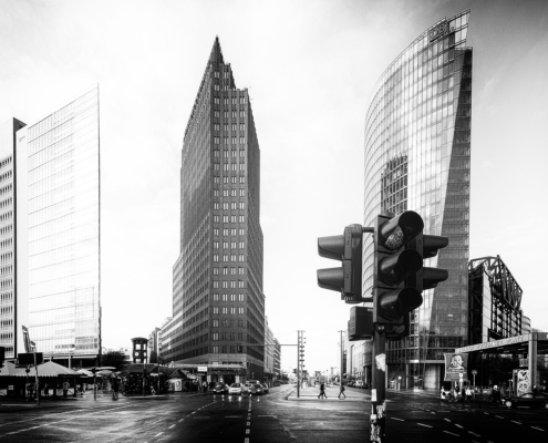 Schwarzweiss-Bild einer Stadtansicht von Berlin, Potsdamer Platz